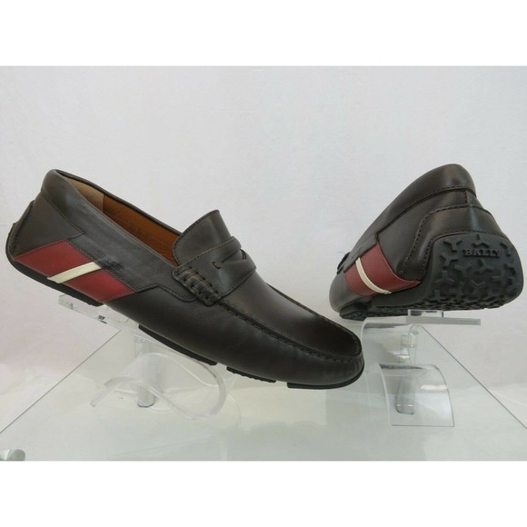 BALLY PIOTRE CHOCOLATE LEATHER WEB LOGO DRIVER PENNY LOAFERS 11 D US 44 ITALY main image 8